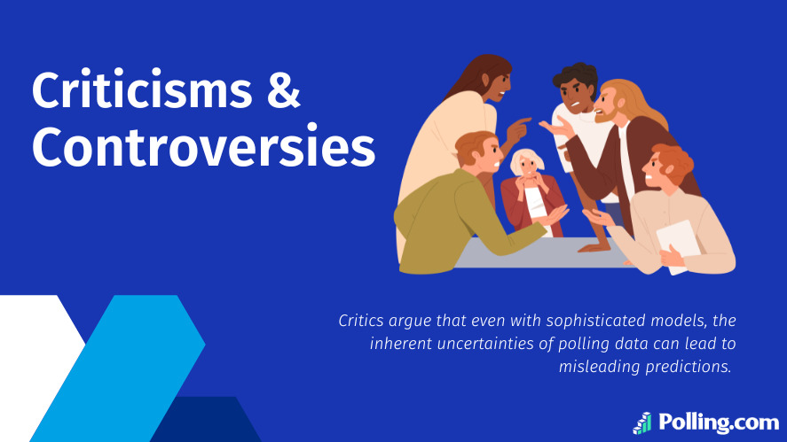 
Image illustrating the criticism and controversies surrounding political polling, featuring icons or visuals representing biased sampling, inaccurate predictions, and media influence.