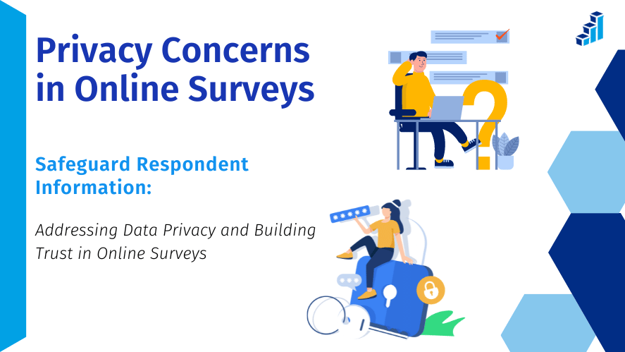 Image showing the Privacy Concerns in Online Surveys banner from Polling.com. The banner features illustrations of people interacting with digital devices, emphasizing security and data protection.