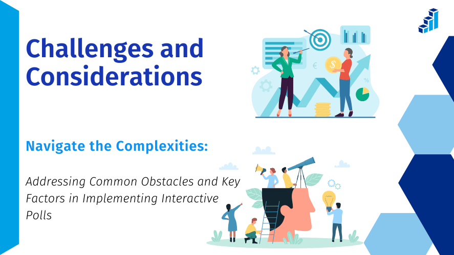 Image showing the Challenges and Considerations banner from Polling.com. The banner features illustrations of people working together to solve problems, including analyzing data and brainstorming solutions.