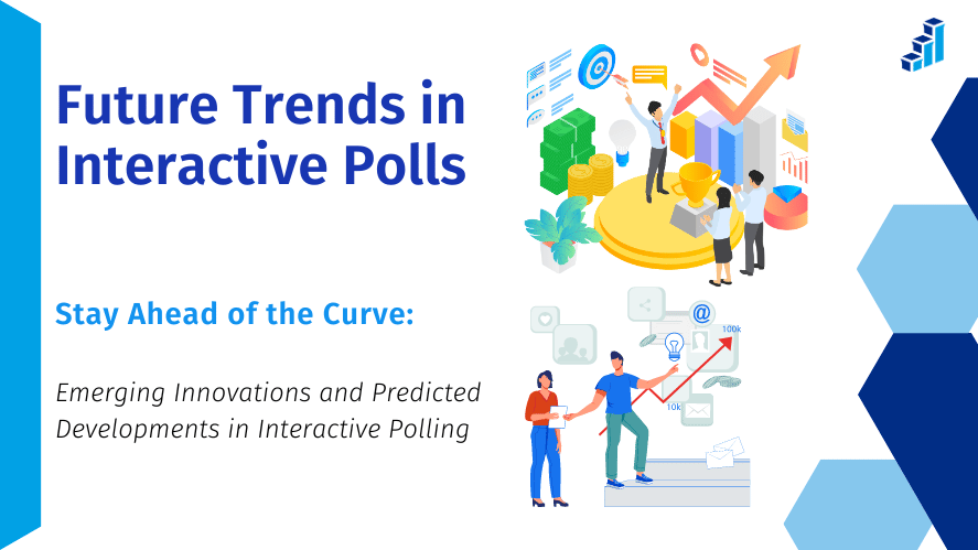 Image showing the Future Trends in Interactive Polls banner from Polling.com. The banner features illustrations of people analyzing data, interacting with digital devices, and various icons representing growth and engagement.