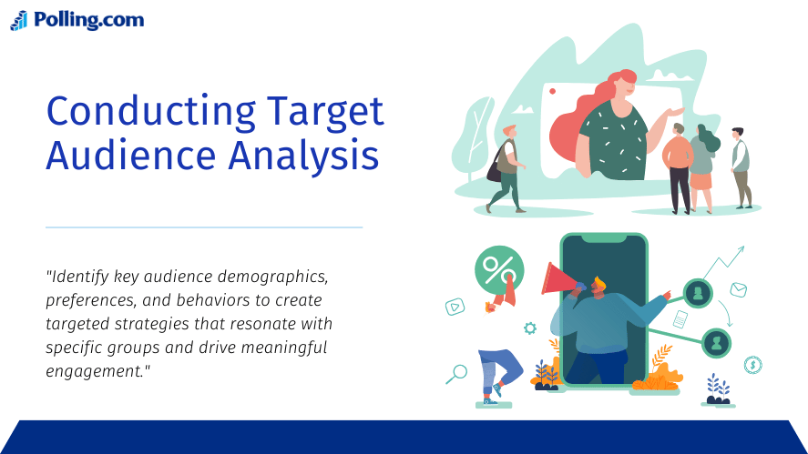 The image you provided features the title "Conducting Target Audience Analysis" with a sub statement: "Identify key audience demographics, preferences, and behaviors to create targeted strategies that resonate with specific groups and drive meaningful engagement." Market Segmentation and Target Audience Analysis For Surveying