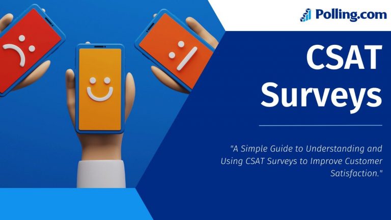 Graphic showcasing three hands holding smartphones with different facial expressions: sad, neutral, and happy, representing customer satisfaction levels, with the title 'CSAT Surveys' and the tagline 'A Simple Guide to Understanding and Using CSAT Surveys to Improve Customer Satisfaction.