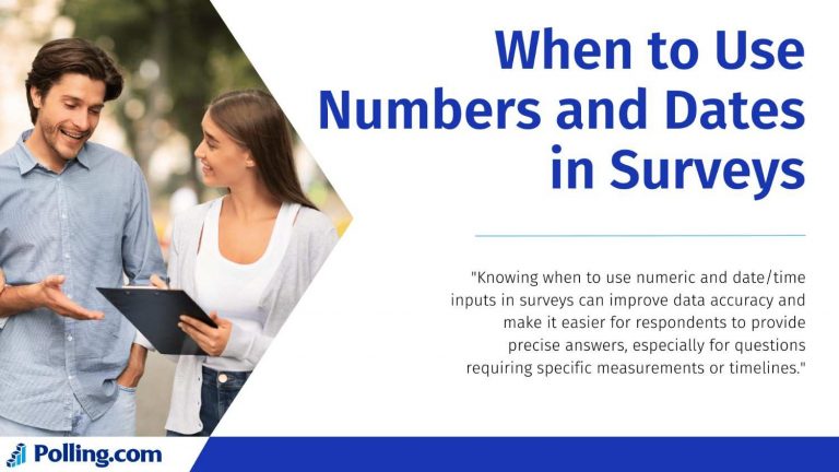 Two individuals discussing survey strategies, with the focus on 'Numeric and Date/Time Inputs' for improving accuracy and clarity in survey data. The image complements the topic of effectively using these inputs in surveys to gather precise information.