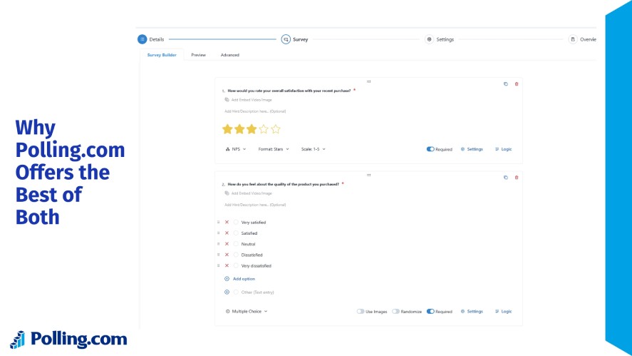 Polling.com's templates with questions for both polls and surveys
