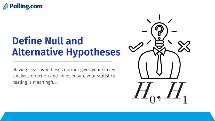 Define null and alternative hypotheses to test for statistical significance in surveys