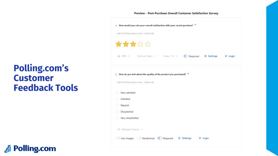 Polling.com's customer feedback tools with survey questions