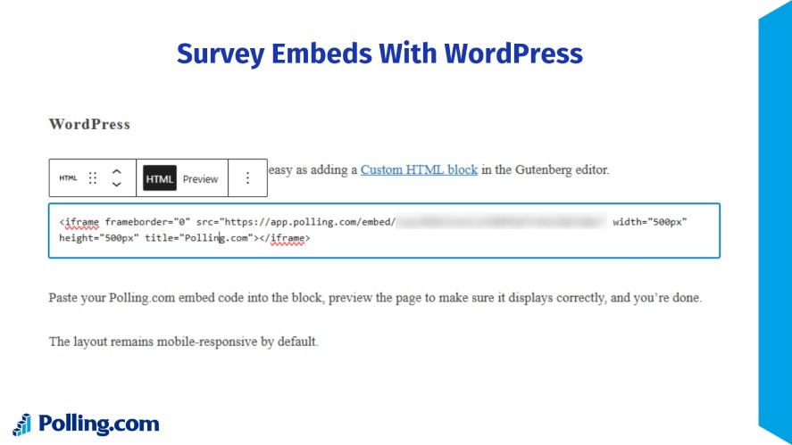 Embed a Survey using WordPress Custom HTML Block