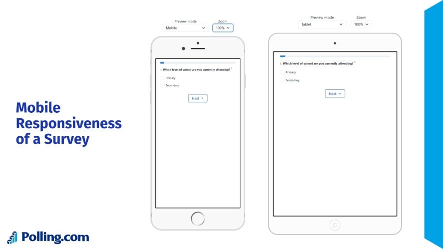Polling.com's preview feature to view your survey in mobile or tablet