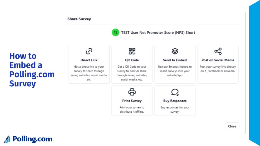 Send to Embed option on Polling.com after creating a survey