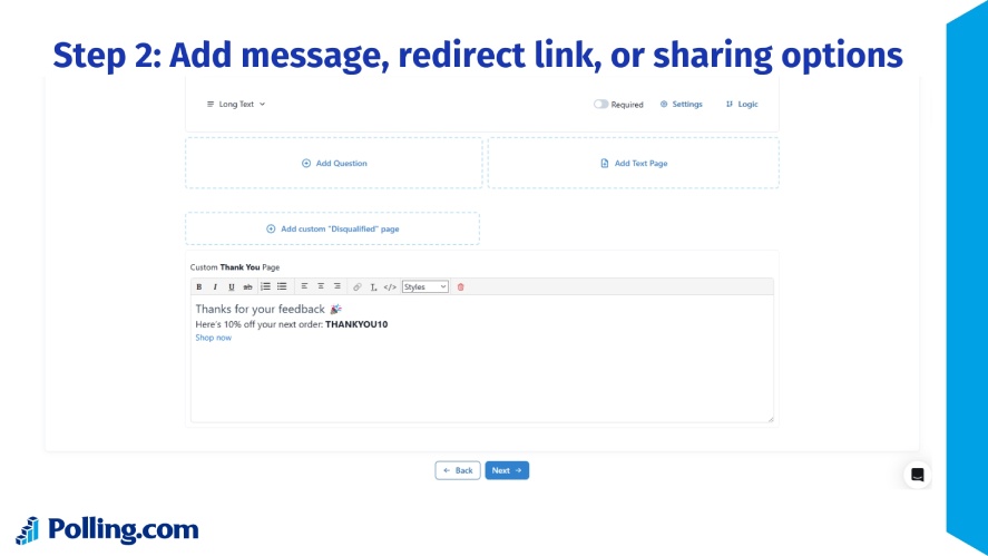 Add message, redirect link, or sharing options to your Thank You page