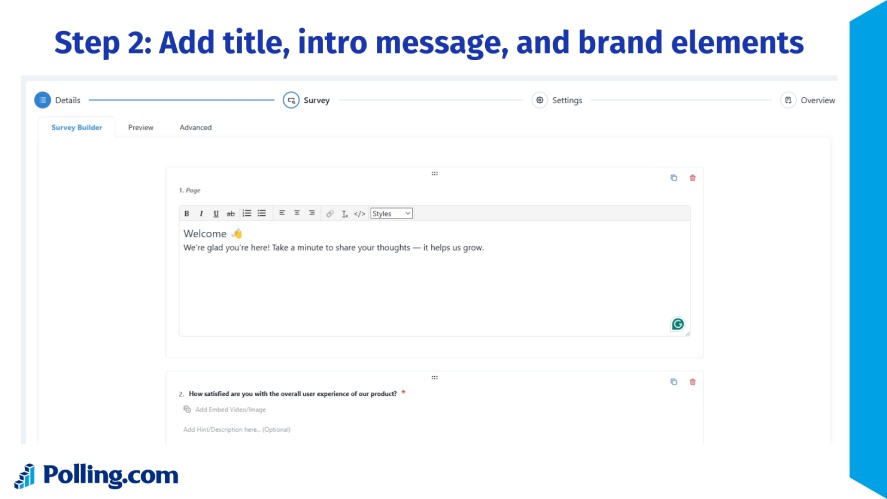 Add title, intro message, and brand elements