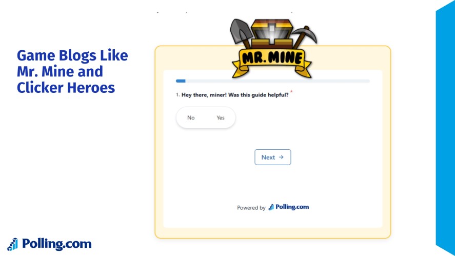 A branded survey on the Mr. Mine site