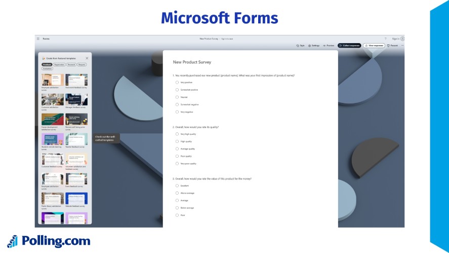 A Microsoft form editor and existing templates