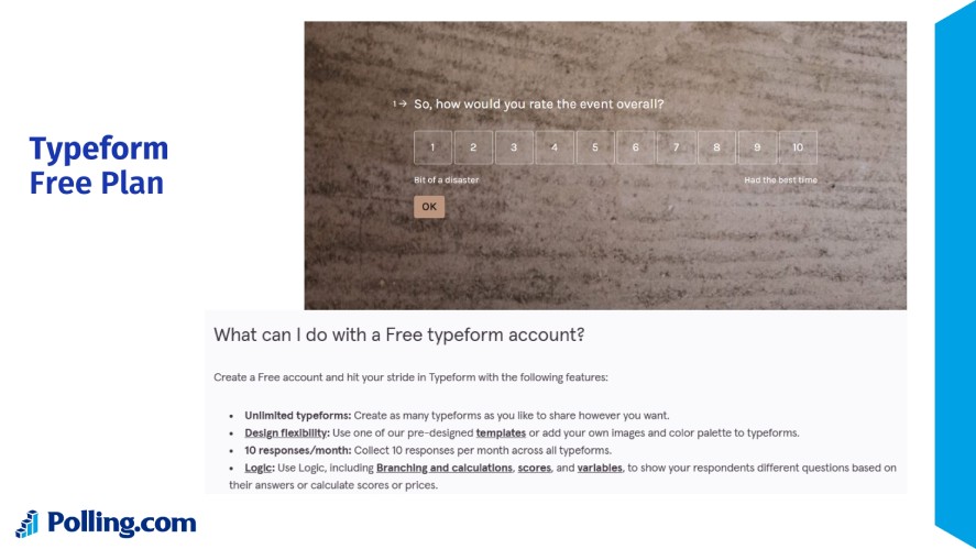 Typeform free plan and a form example