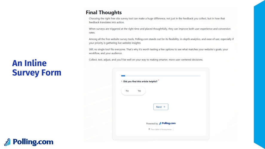 An example of an inline survey form on Polling.com