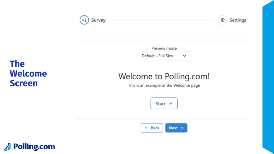 The welcome screen of a survey