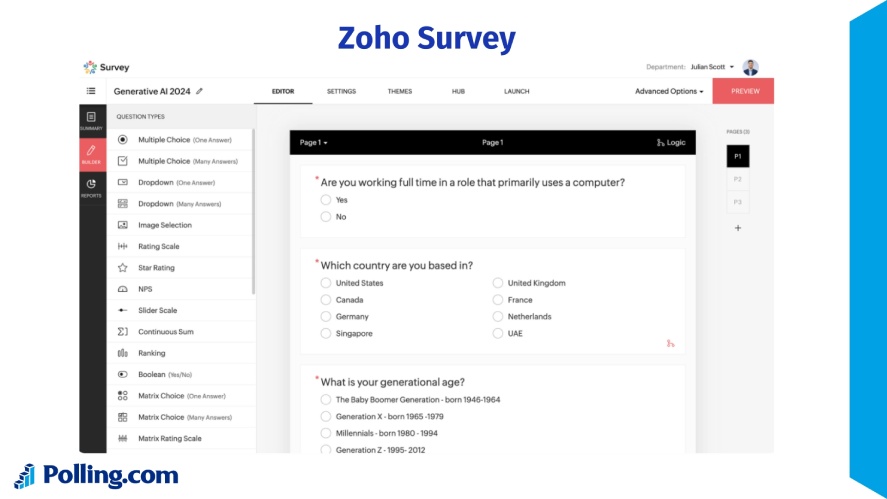 Creating a survey in Zoho Survey
