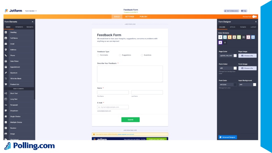 Jotform's form builder interface