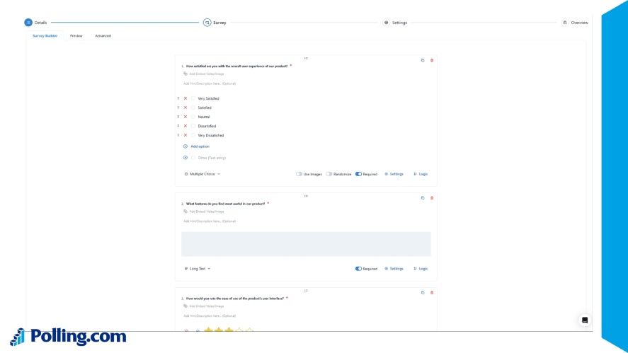 Polling.com's form builder interface
