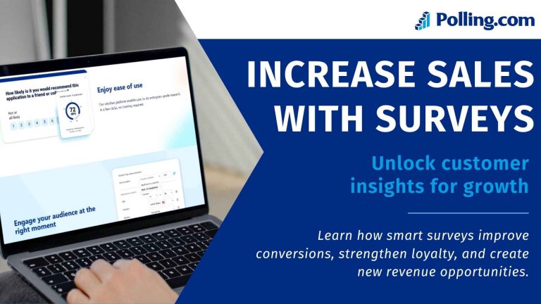 Featured image showing a laptop with survey software and the text ‘Increase Sales with Surveys – Unlock customer insights for growth.’