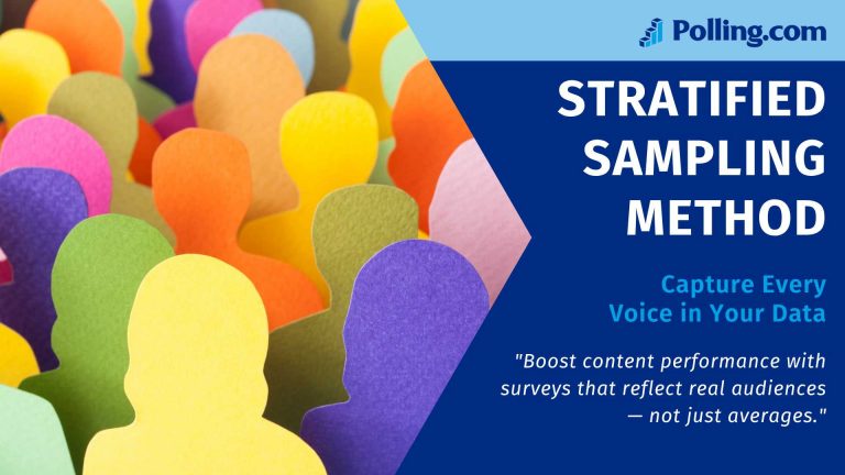 Colorful paper silhouettes representing diverse demographics, illustrating the stratified sampling method used in survey research by Polling.com.
