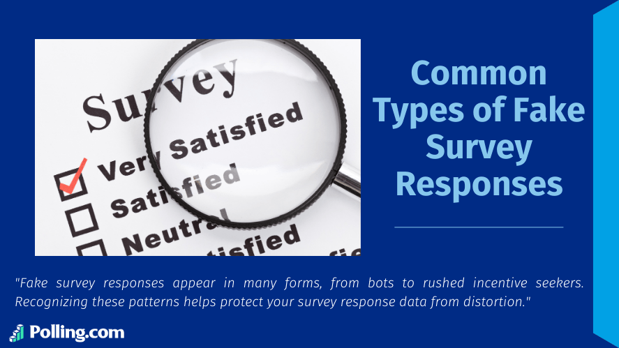 Close up of survey form with magnifying glass highlighting satisfaction options, representing common types of fake survey responses.