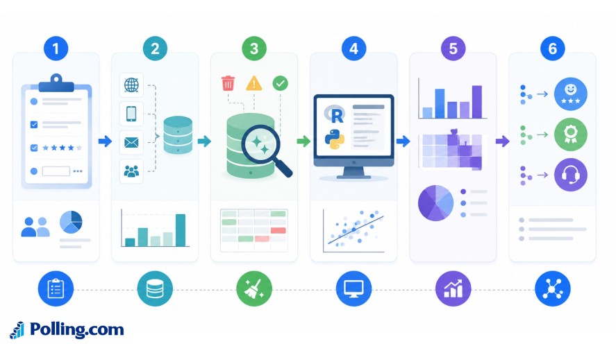 Factor analysis workflow illustrating the complete process from survey data collection and preparation to data cleaning, statistical analysis, visualization, and interpretation of latent factors for survey research.