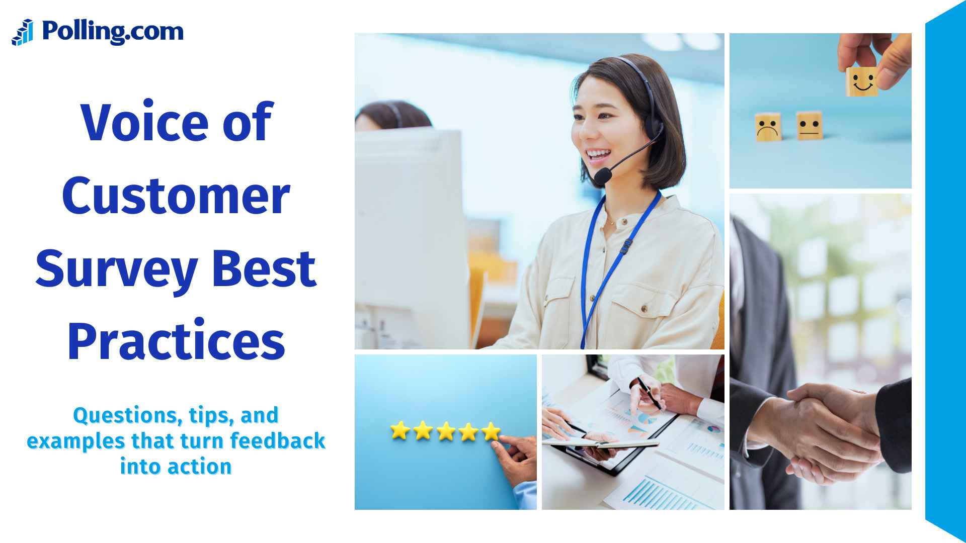 Voice of Customer survey best practices featuring customer support, feedback ratings, survey analysis, and business relationships.
