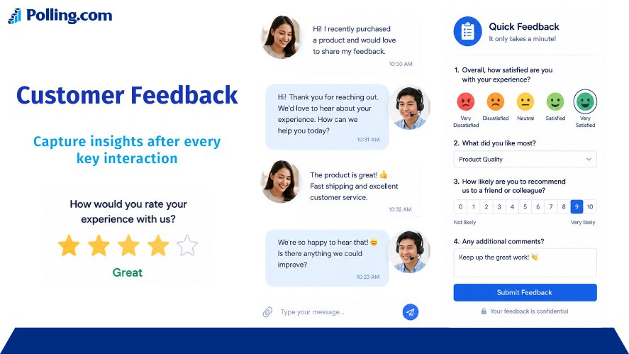 Customer feedback pulse survey showing real-time customer insights after a service or product interaction.