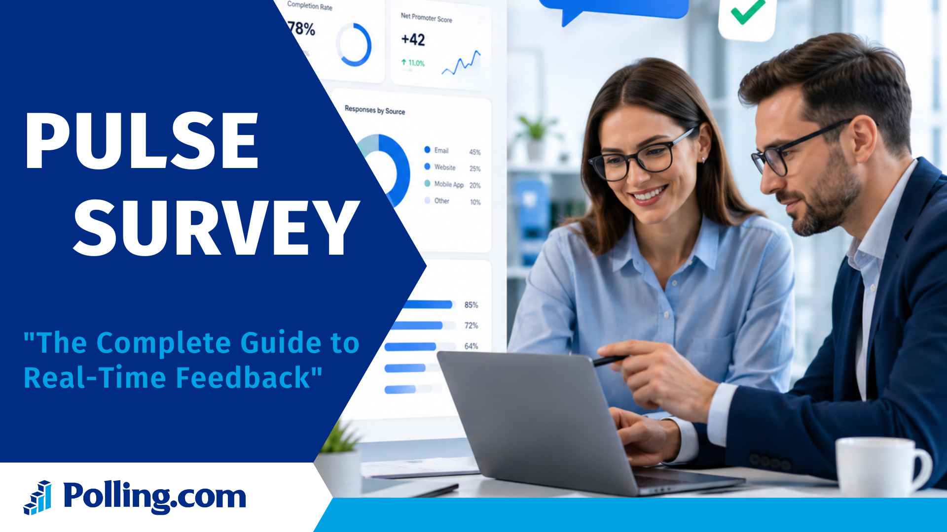 Pulse survey featured image showing a feedback dashboard, business team, and real-time survey insights.