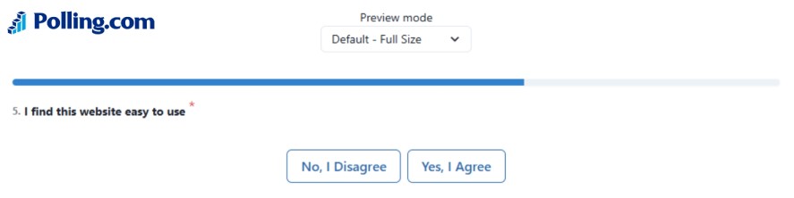 Binary survey question asking whether respondents agree that a website is easy to use with Yes and No response options.