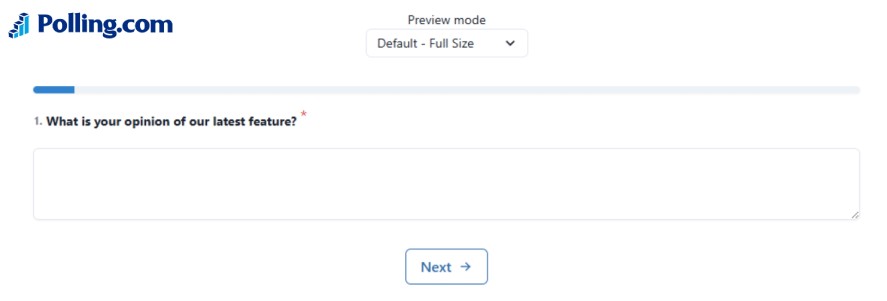Open-ended survey question with a text box inviting respondents to share their opinion about a product feature.