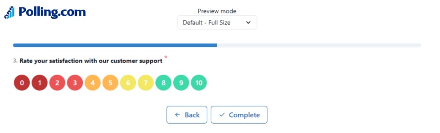 Net Promoter Score (NPS) survey question asking respondents to rate their satisfaction with customer support on a scale from 0 to 10.