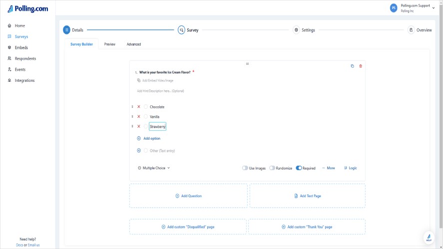 Polling.com's survey builder