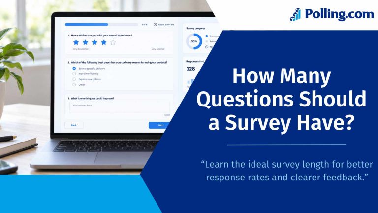 Featured blog image showing an online survey interface with question progress, completion time, and response insights for planning survey length.