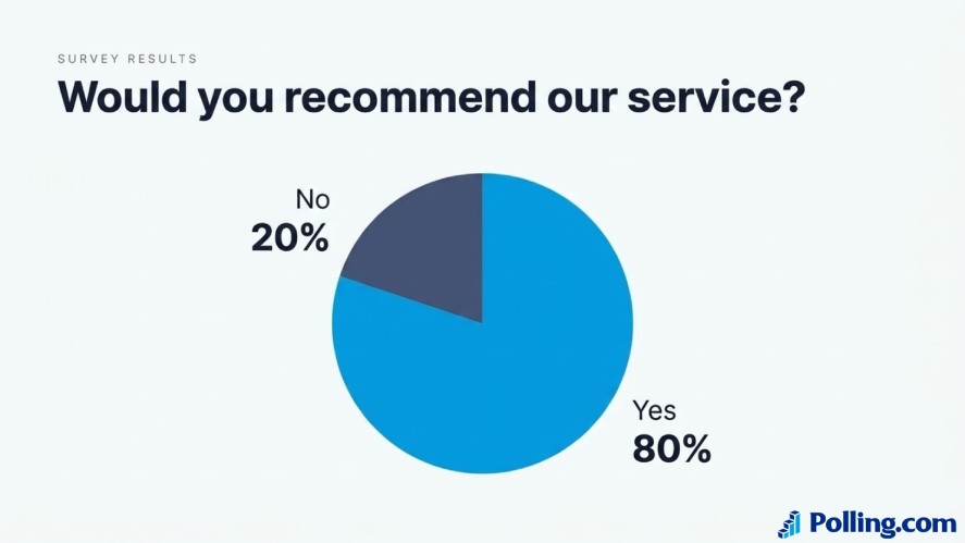 A pie chart titled "Would you recommend our service?" displaying an 80 percent "Yes" segment and a 20 percent "No" segment.