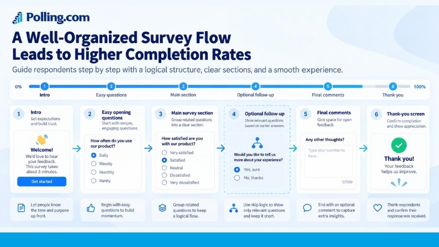 Survey flow diagram showing logical question order and improved respondent completion