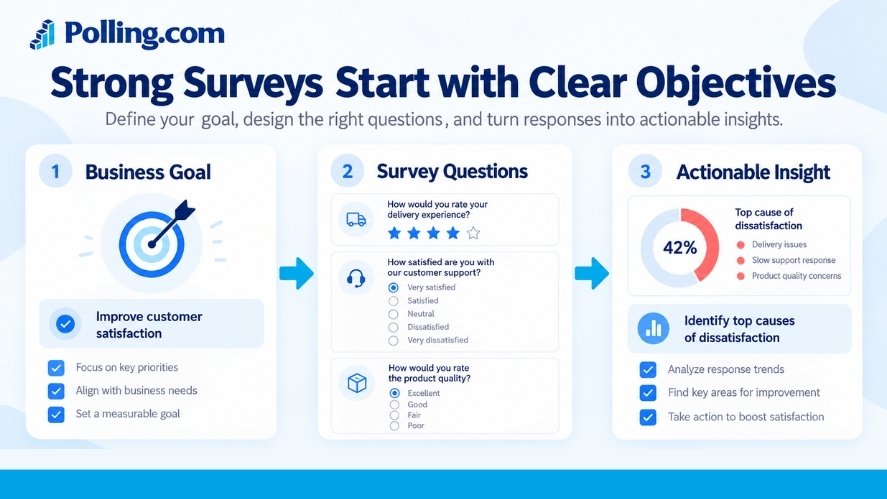 Survey planning visual showing goals, target insights, and question alignment